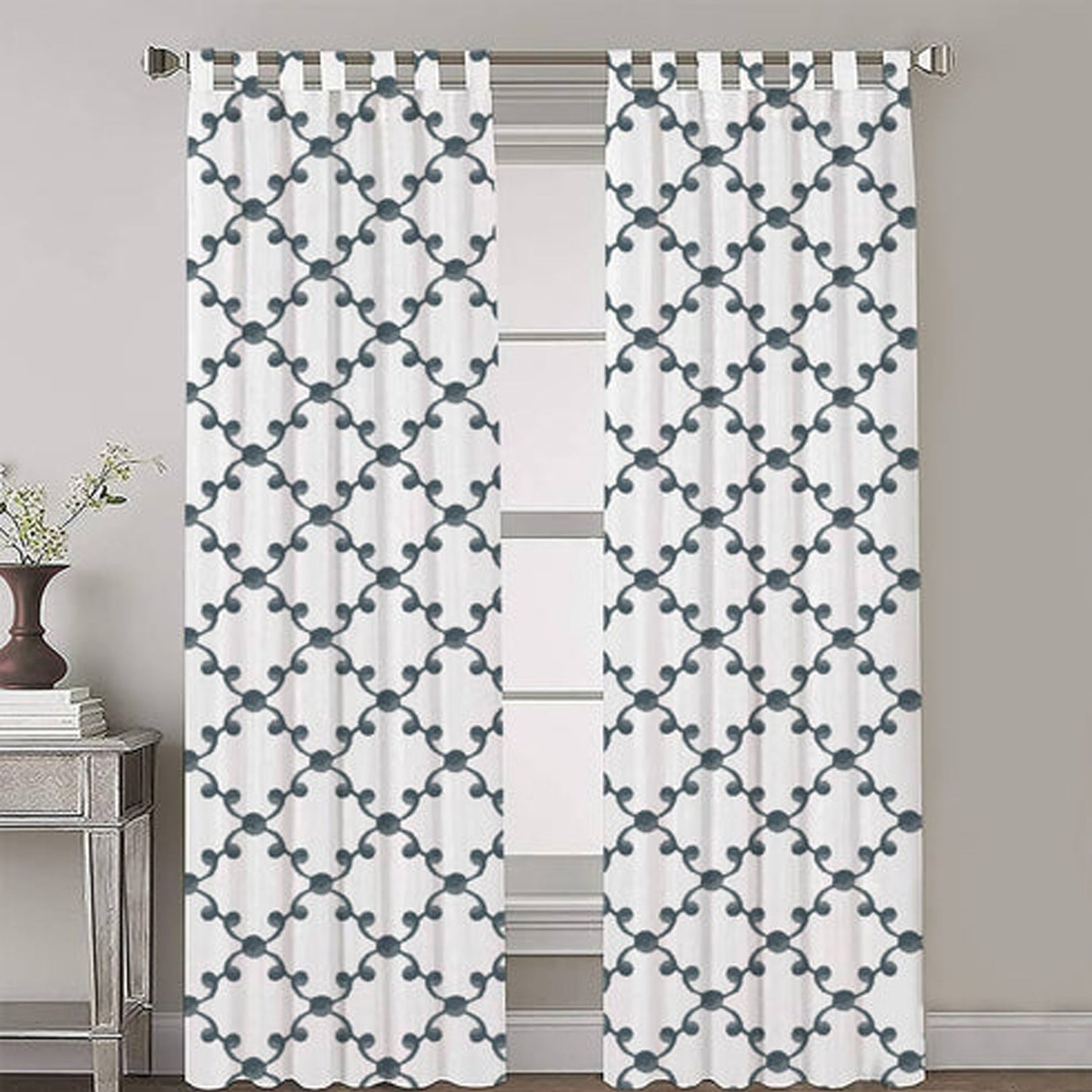 Alethea - Set of 2 Panels Crewel Embroidered Curtains | Linen Cotton