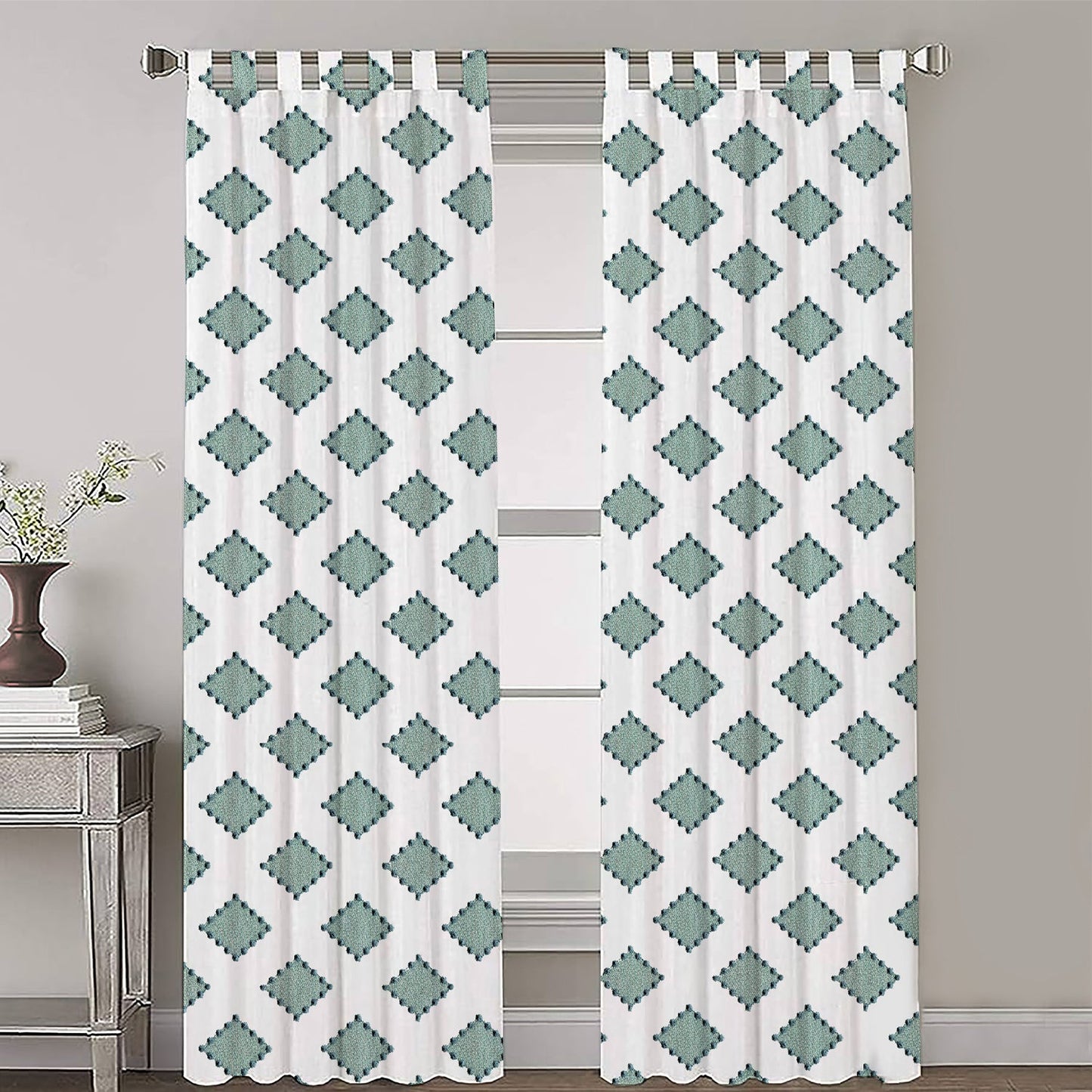 Anna - Set of 2 Panels Crewel Embroidered Curtains | Linen Cotton Mix