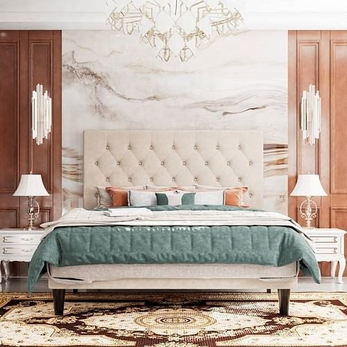 Linen Upholstered Platform Bed Frame with Headboard, Contemporary Design