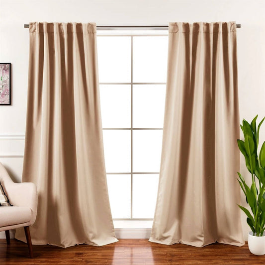 52 x 132 inch Solid Beige Cream Thermal Blackout Curtain Panels - Set