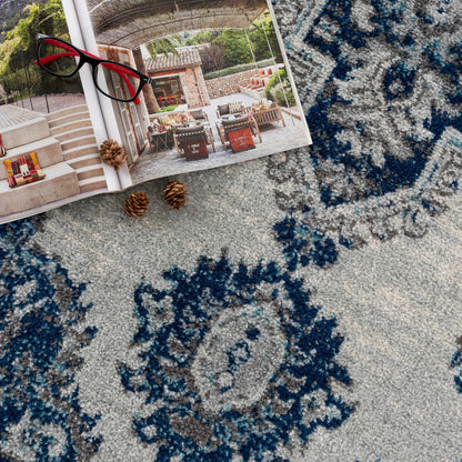 Istanbul Medallion Blue Area Carpet - Clearance