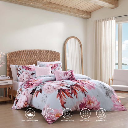 Bebejan Blooming Peonies 5 Piece Reversible Comforter Set