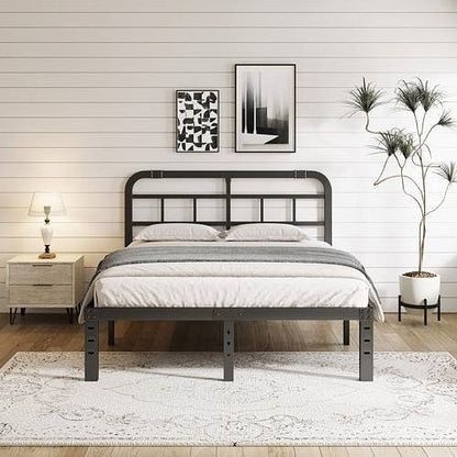 California King Size Heavy Duty Black Metal Platform Bed Frame with