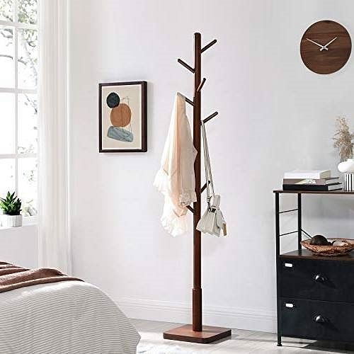 Adjustable Height Mid-Century Modern Style Coat Rack in Walnut Wood