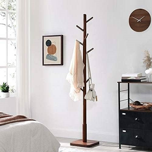 Adjustable Height Mid-Century Modern Style Coat Rack in Walnut Wood