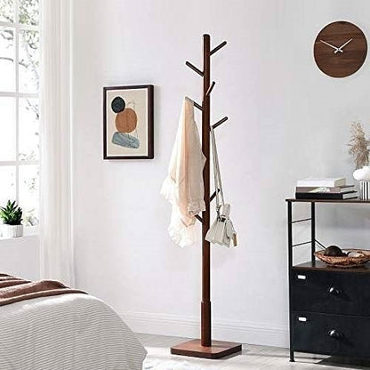 Adjustable Height Mid-Century Modern Style Coat Rack in Walnut Wood