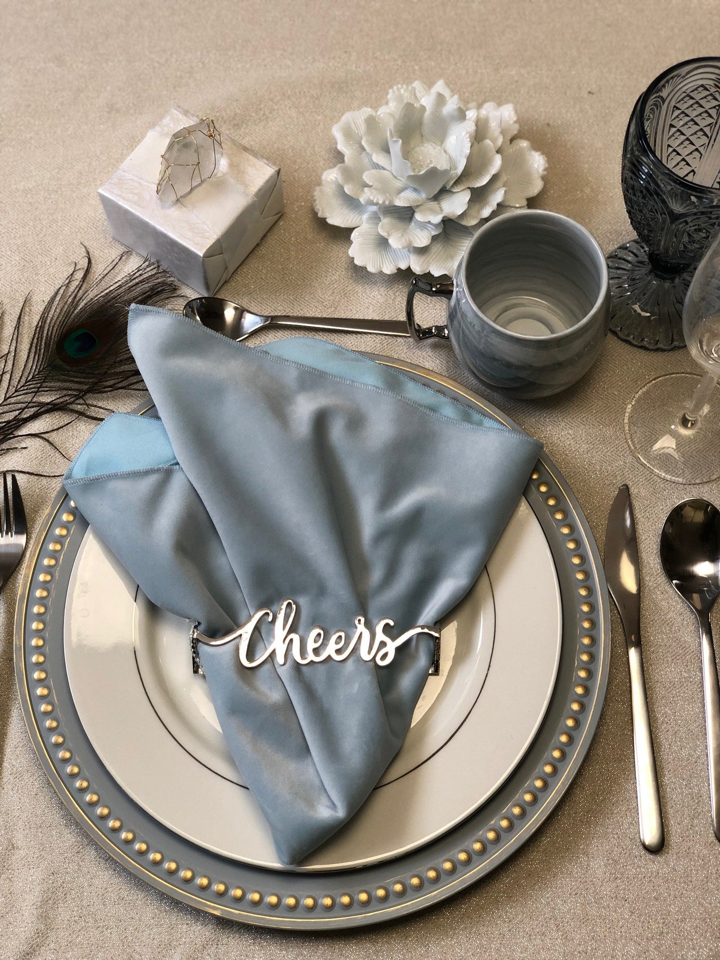 Cheers Napkin Wrap- Shiny Silver