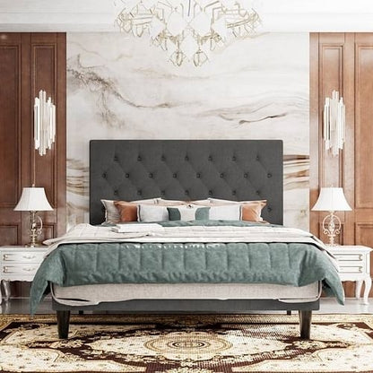 Linen Upholstered Platform Bed Frame with Headboard, Contemporary Design