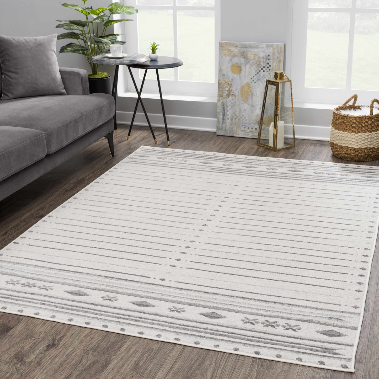 Tigri Aztec Ivory & Gray Area Rug Collection for Living Room and Dining Spaces Home Decor Accent