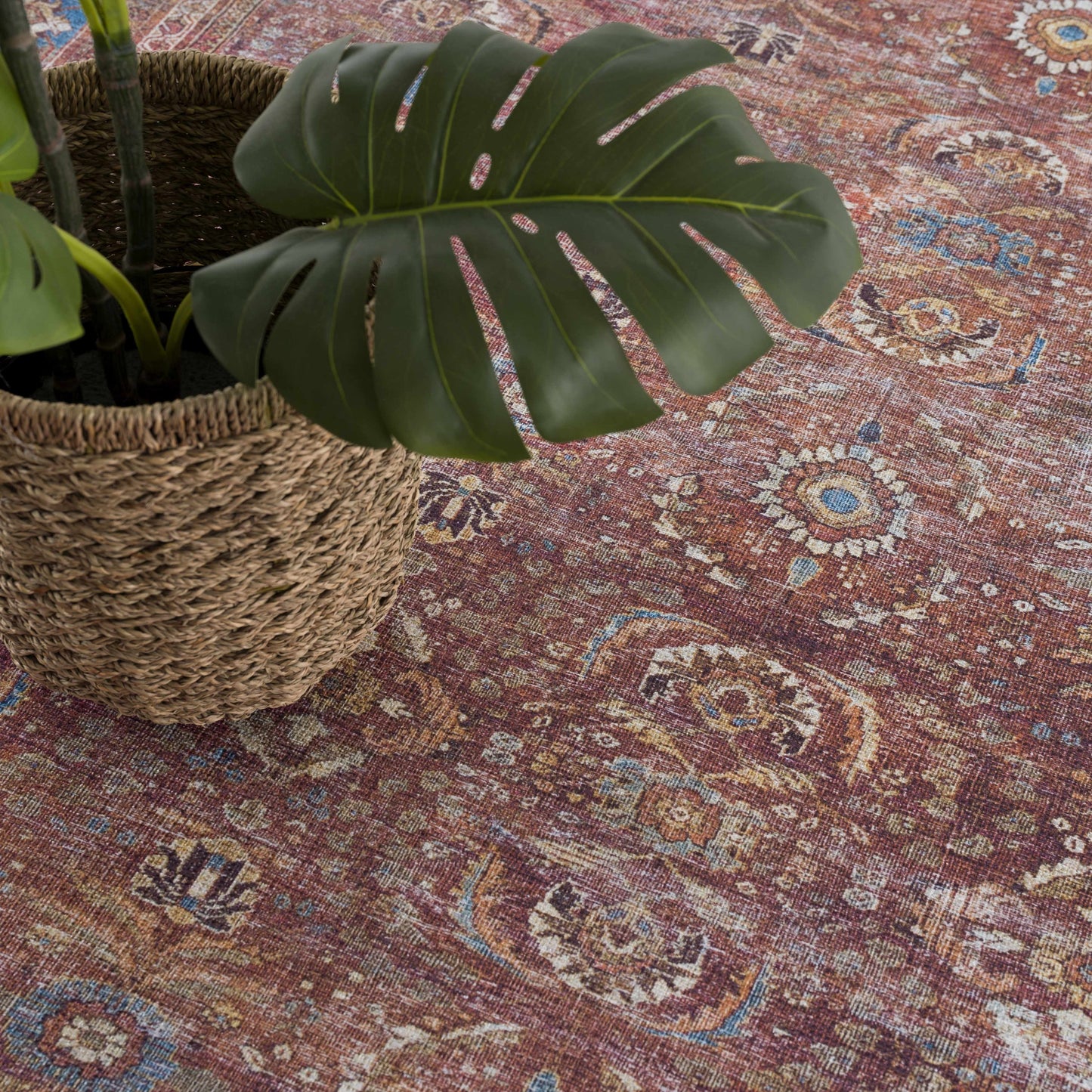 Rust Baki Traditional Washable Area Rug - Clearance