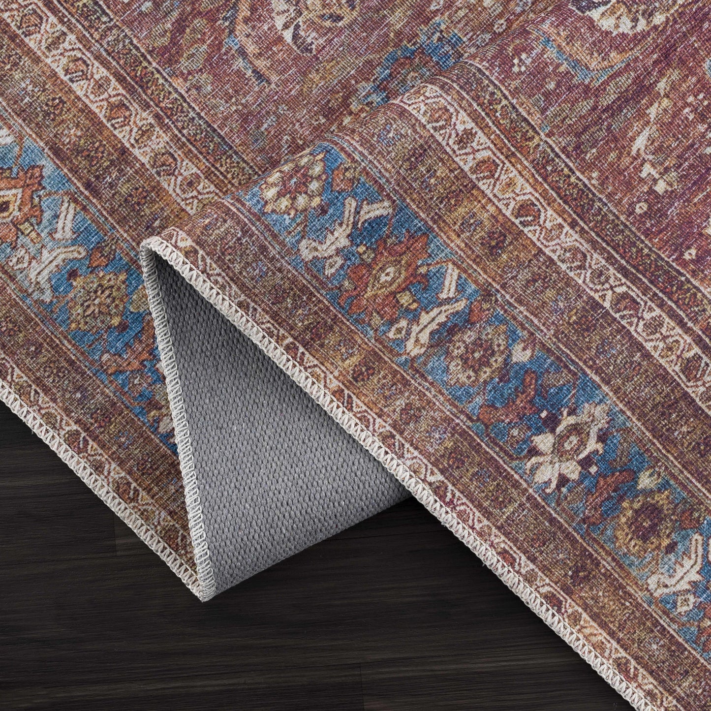 Rust Baki Traditional Washable Area Rug - Clearance