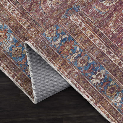 Rust Baki Traditional Washable Area Rug - Clearance