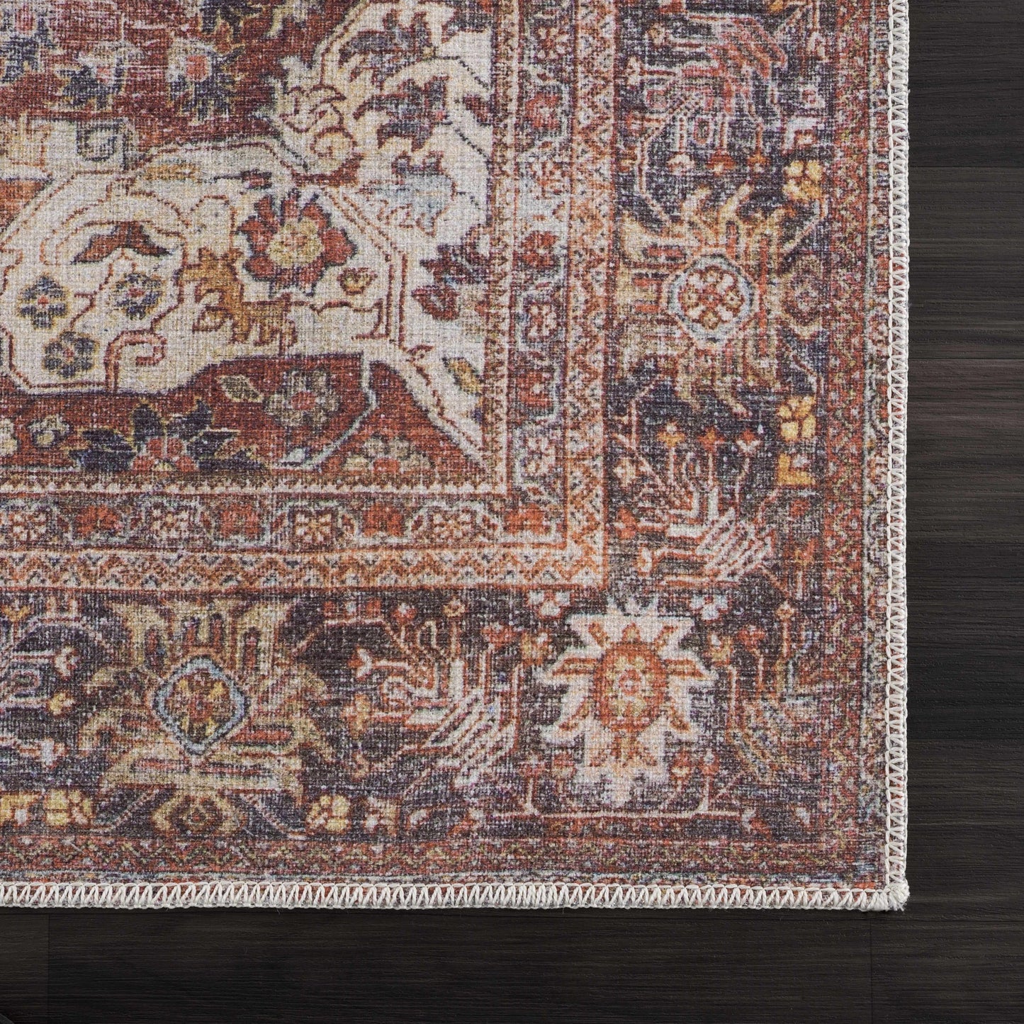 Rust Elki Vintage Medallion Washable Area Carpet - Clearance