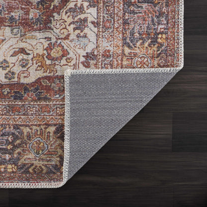 Rust Elki Vintage Medallion Washable Area Carpet - Clearance