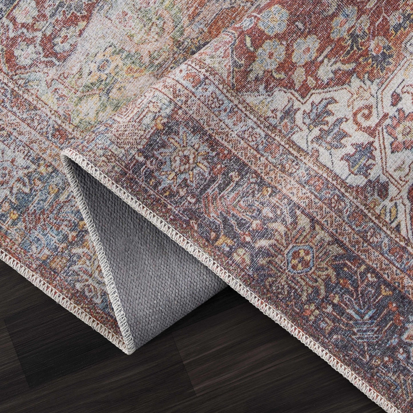 Rust Elki Vintage Medallion Washable Area Carpet - Clearance