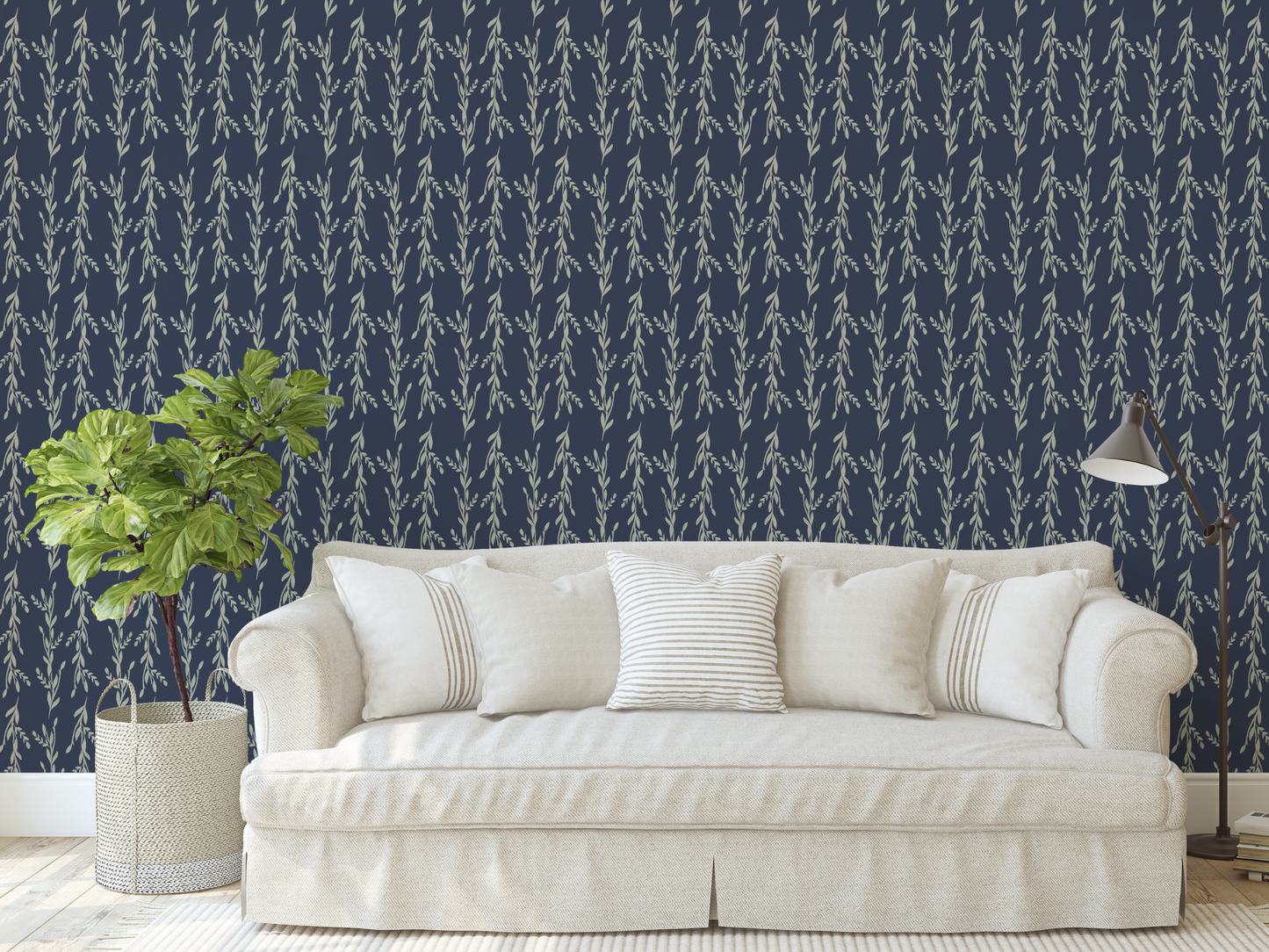 Down the Lane (Navy) Wallpaper