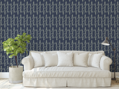 Down the Lane (Navy) Wallpaper