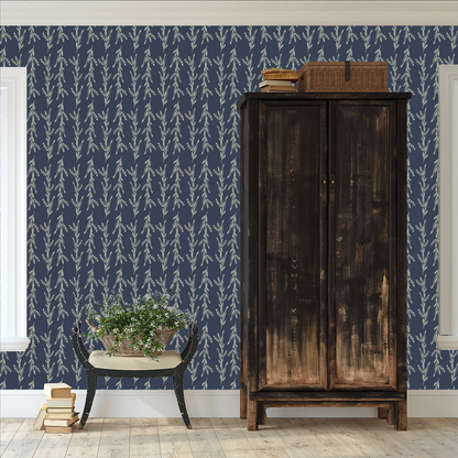 Down the Lane (Navy) Wallpaper