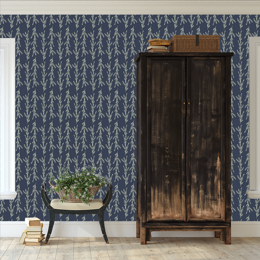 Down the Lane (Navy) Wallpaper