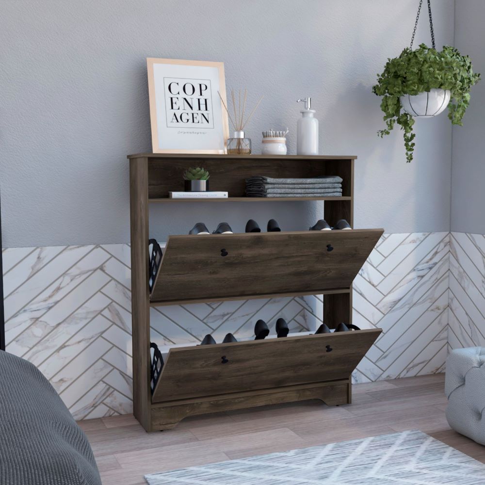 Shoe Rack Dublin, One Open Shelf, Two Extendable Cabinets, Compact Hallway Storage Unit