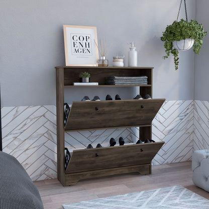 Shoe Rack Dublin, One Open Shelf, Two Extendable Cabinets, Compact Hallway Storage Unit