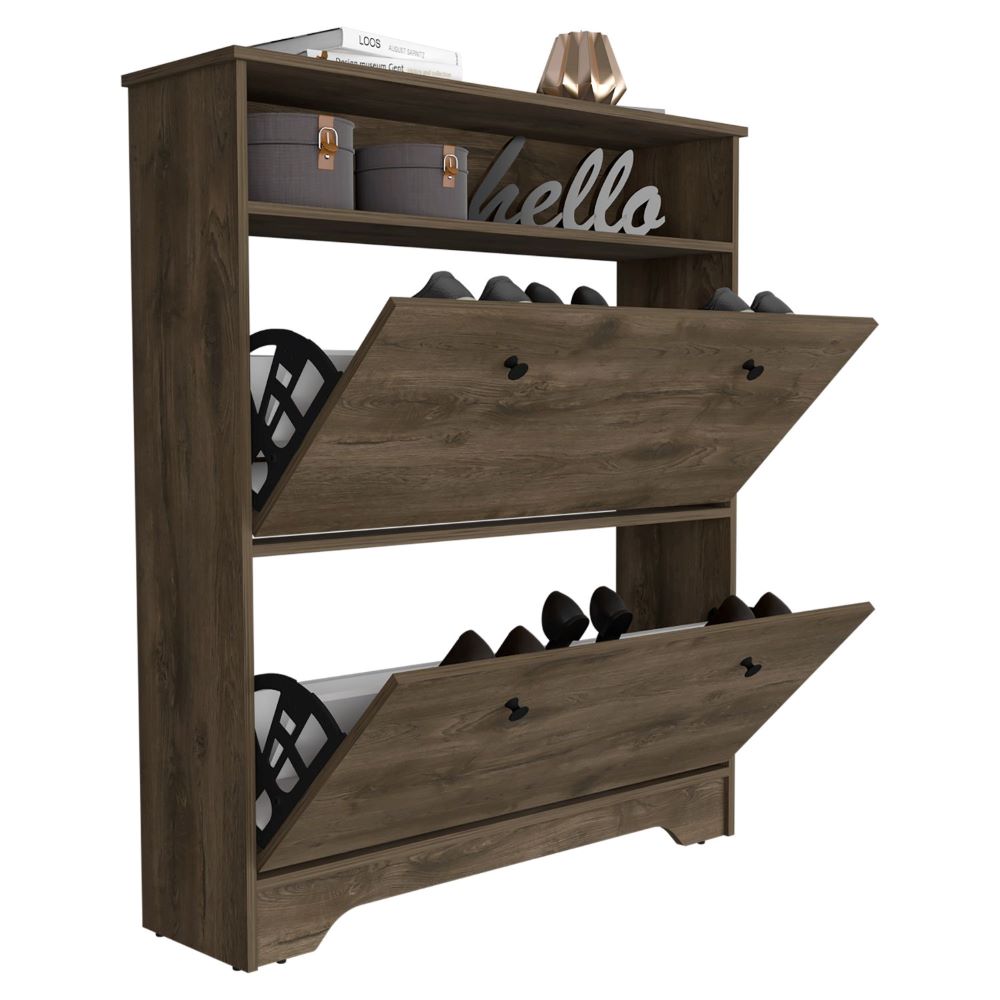 Shoe Rack Dublin, One Open Shelf, Two Extendable Cabinets, Compact Hallway Storage Unit
