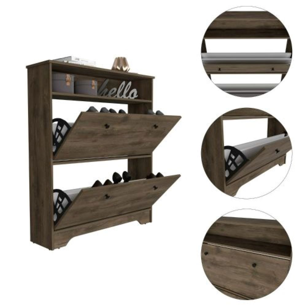 Shoe Rack Dublin, One Open Shelf, Two Extendable Cabinets, Compact Hallway Storage Unit