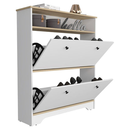 Shoe Rack Dublin, One Open Shelf, Two Extendable Cabinets, Compact Hallway Storage Unit