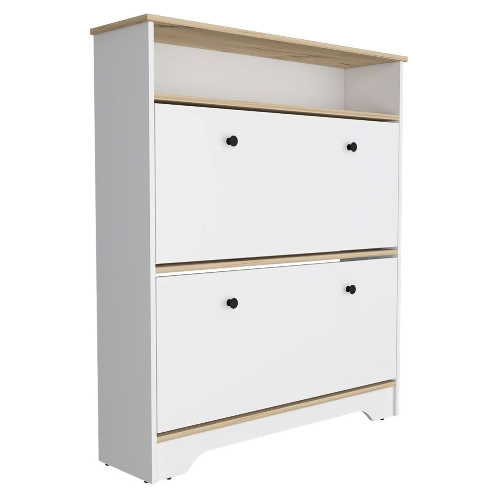 Shoe Rack Dublin, One Open Shelf, Two Extendable Cabinets, Compact Hallway Storage Unit