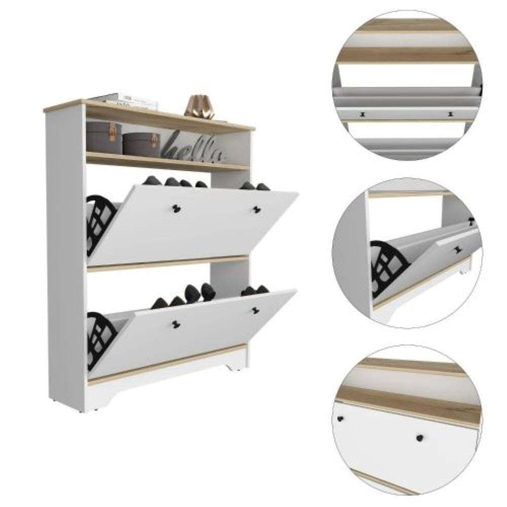 Shoe Rack Dublin, One Open Shelf, Two Extendable Cabinets, Compact Hallway Storage Unit