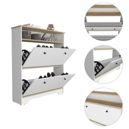 Shoe Rack Dublin, One Open Shelf, Two Extendable Cabinets, Compact Hallway Storage Unit