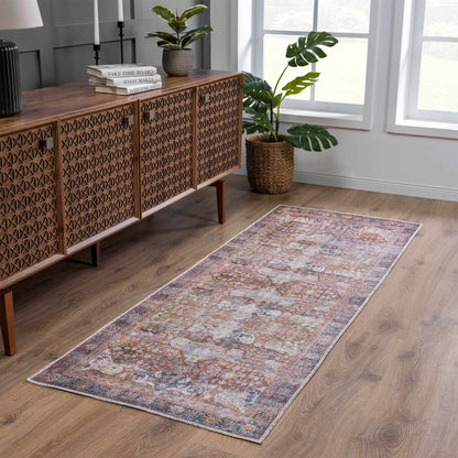 Rust Elki Vintage Medallion Washable Area Carpet - Clearance