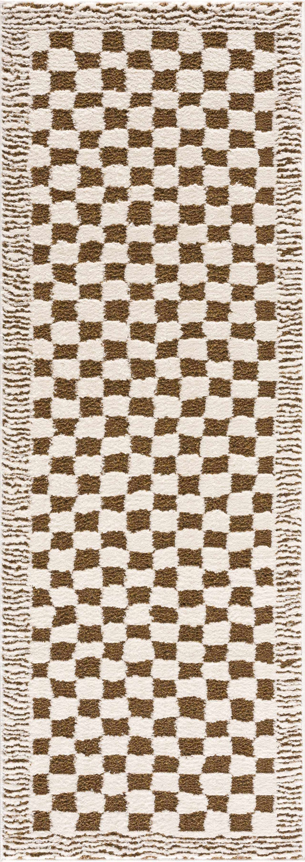 Leryn Brown & White Checkered Area Rug