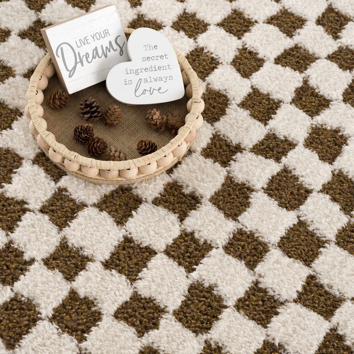 Leryn Brown & White Checkered Area Rug