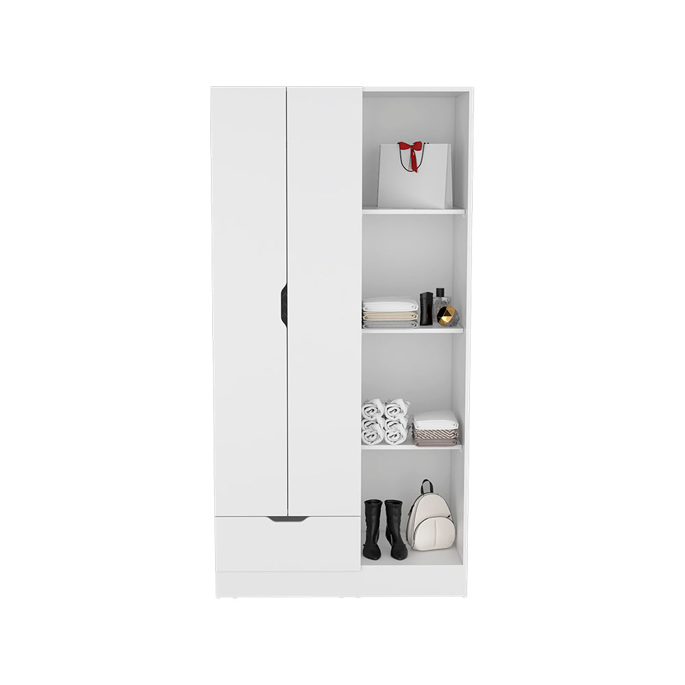 Armoire Dover with Four Storage Shelves, Drawer and Double Door, White