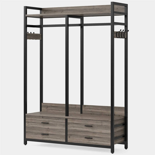 Modern Grey Black Garment Rack with Clothes Hanging Rod and 4 Storage