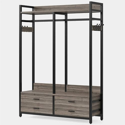 Modern Grey Black Garment Rack with Clothes Hanging Rod and 4 Storage