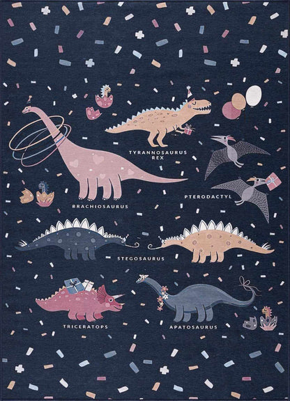 Milne Navy Dinosaur Washable Kids Rug