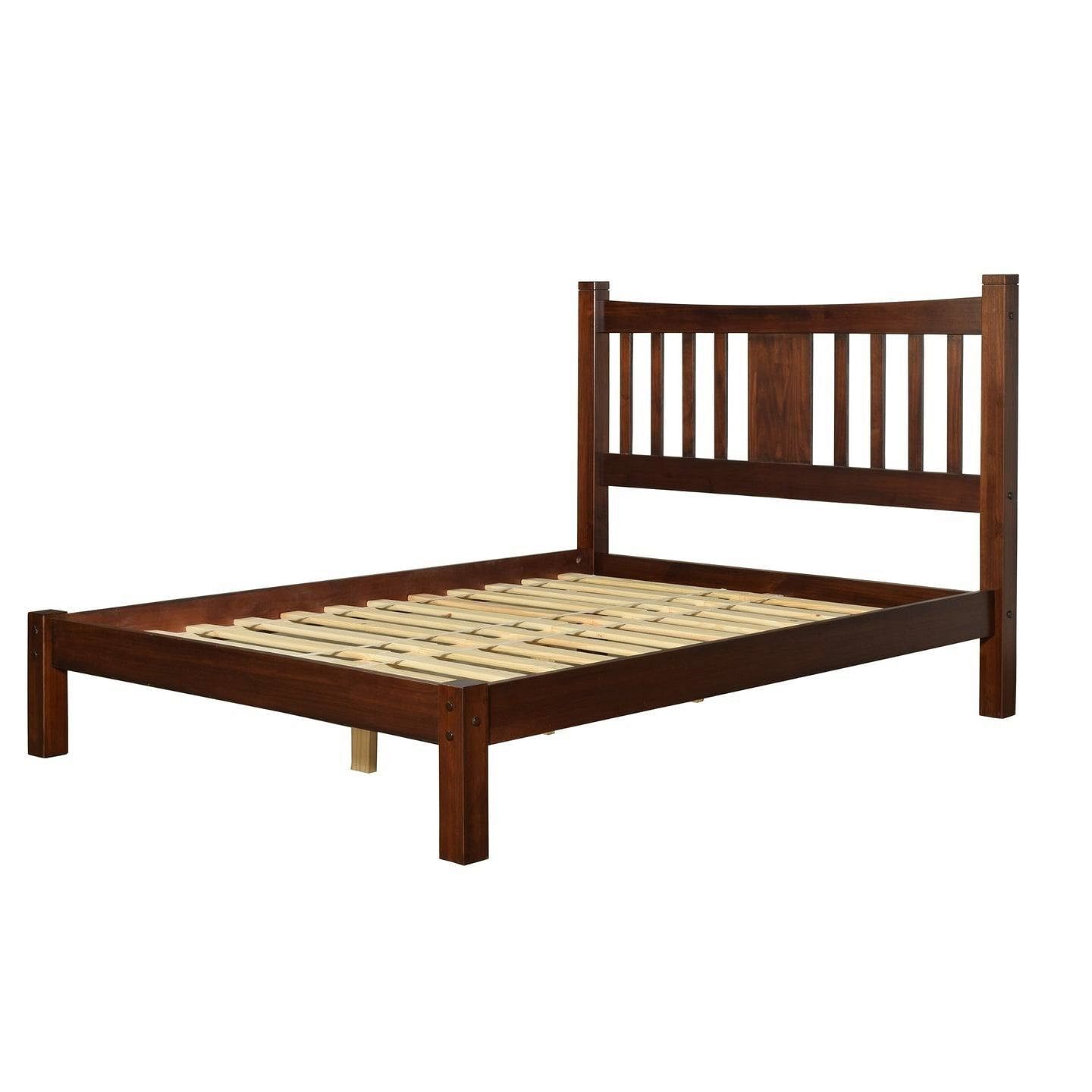 Modern Farmhouse Platform Bed Frame with Wood Panel Headboard and Sturdy Slat Support
