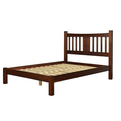 Modern Farmhouse Platform Bed Frame with Wood Panel Headboard and Sturdy Slat Support