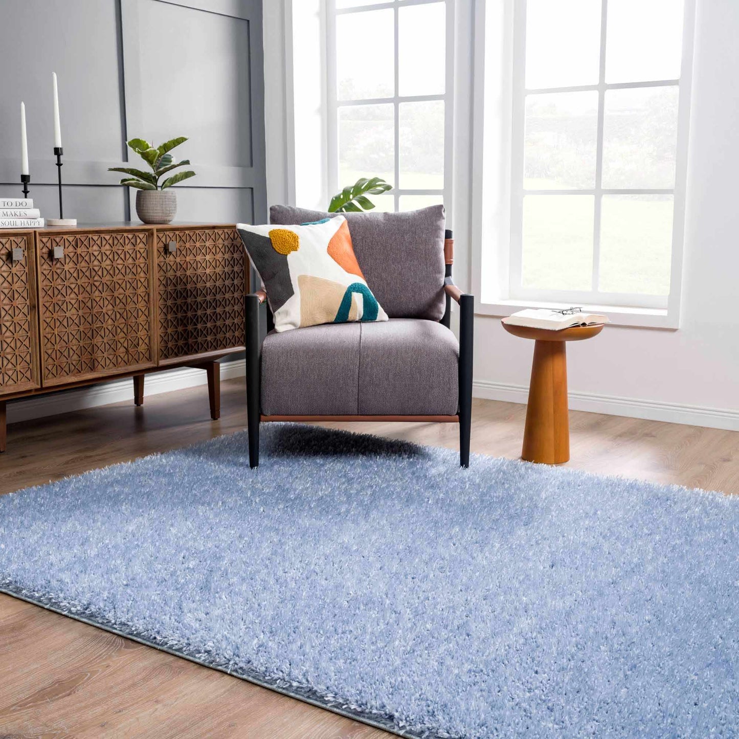 Faina Solid Aqua Shag Rug Washable