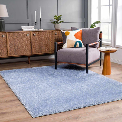 Faina Solid Aqua Shag Rug Washable