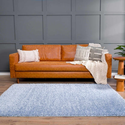 Faina Solid Aqua Shag Rug Washable