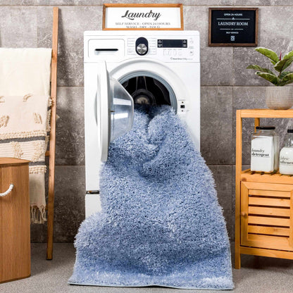 Faina Solid Aqua Shag Rug Washable