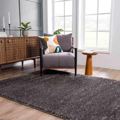 Faina Solid Dark Gray Shag Rug Washable