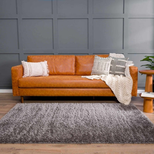 Faina Solid Dark Gray Shag Rug Washable