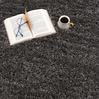 Faina Solid Dark Gray Shag Rug Washable