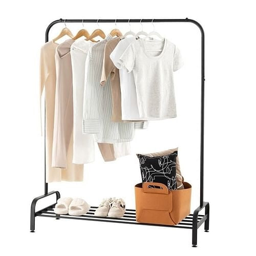 Heavy Duty Metal Garment Rack Clothes Hanging Rod with Bottom Storage