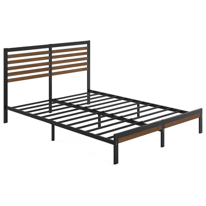 Metal Platform Bed Frame with Upholstered, Wood Slat or Panel Headboard and Trundle