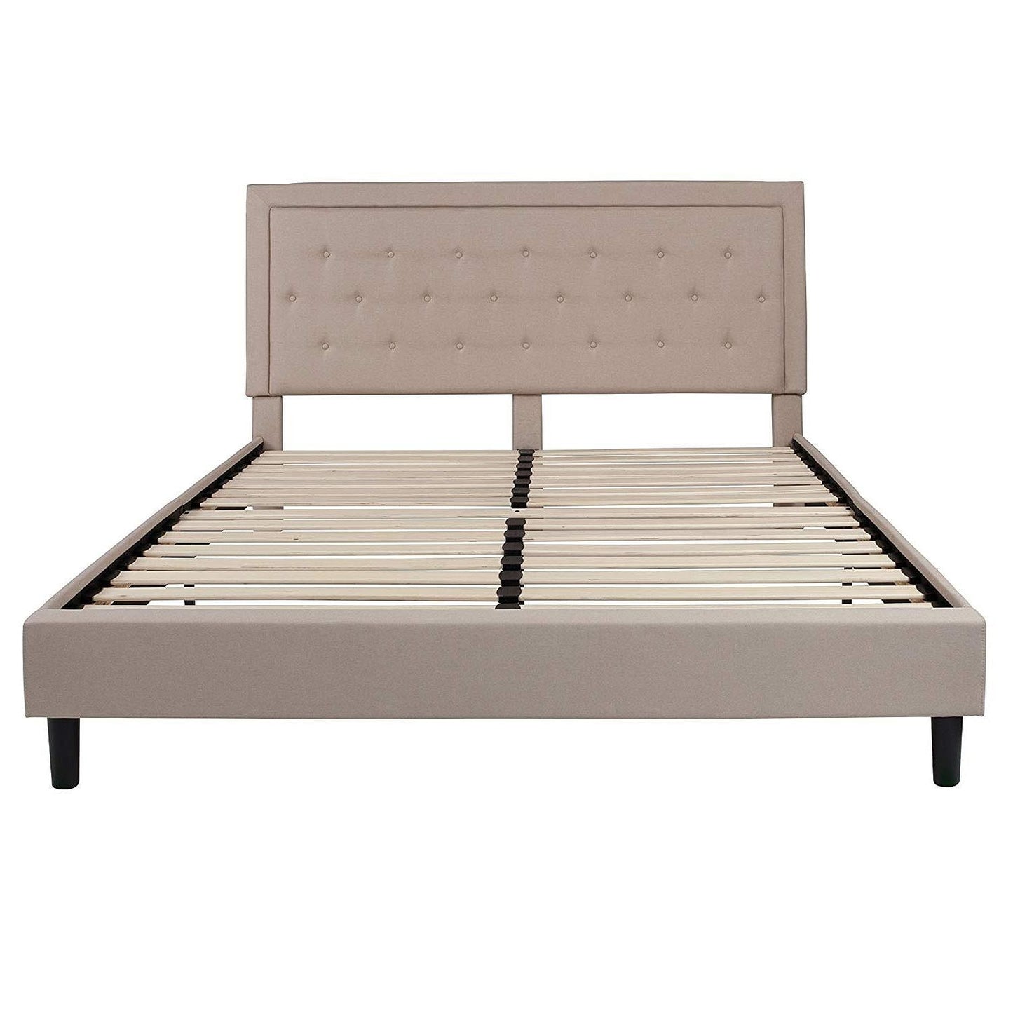 Elegant Fabric Upholstered Platform Bed Frame with Button Tufted Headboard